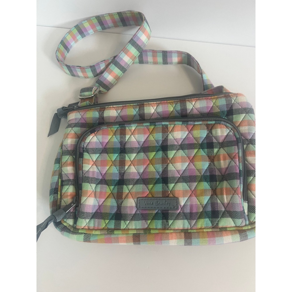 Vera Bradley Triple Zip Hipster Crossbody Bag Multicolor Pastel Plaid Quilted